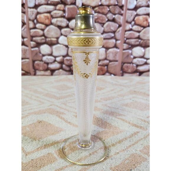 French Atomizer Perfume Bottle Etched & Gold Design Baccarat - Picture 3 of 9